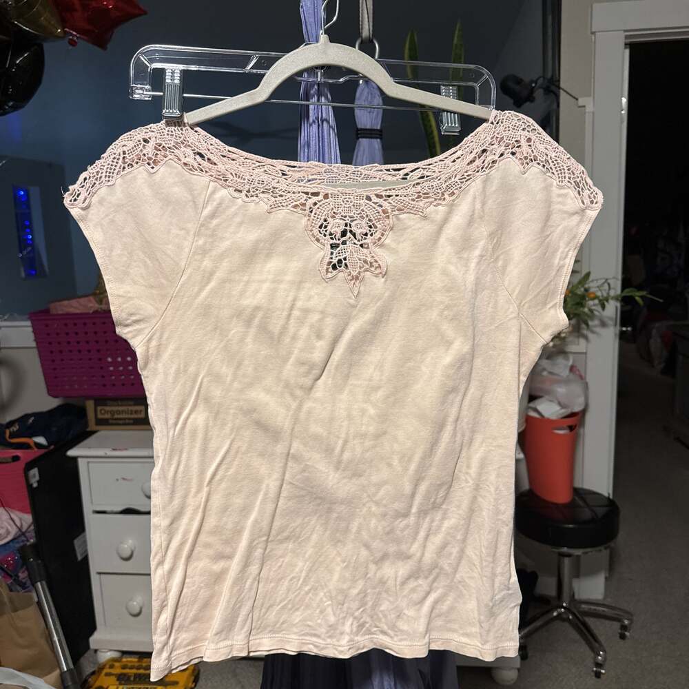 Ralph Lauren Polo Shirt Lace Neck Preppy Casual Short Sleeve Adult Women medium